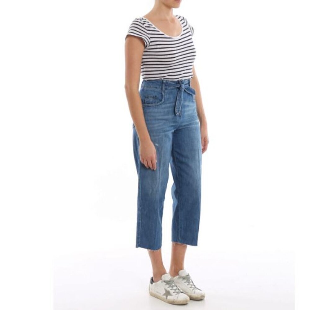 PINKO Jeans Morgan 28 High Rise Cropped Medium Wash Tie-Belt Italian Designer